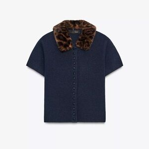 Zara Dark Blue Cardigan with Faux Fur Collar